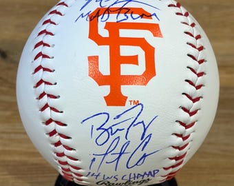 Buster Posey Matt Cain & Madison Bumgarner Signed San Francisco Logo Baseball with COA