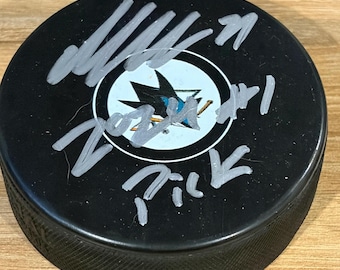 Macklin Celebrini Signed Sharks Logo Puck COA Hologram