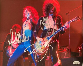ロバート・プラント、ジミー・ペイジ、ジョン・ポール・ジョーンズのサイン入りレッド・ツェッペリンの写真（鑑定書付き）