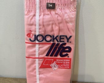 NOS VTG 80s Jockey Life Pink Tapered Boxers Sz 34 New Sealed Package Made in USA