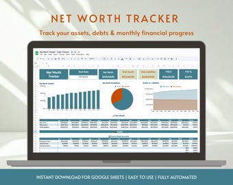 Net Worth Tracker Google Sheets | Digital Finance, Asset Calculator, Budgeting Template, Financial Excel Sheet