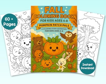 Libro para colorear de otoño para niños de 4 a 8 años / Amigos del huerto de calabazas / Una linda historia de aventuras con calabazas, hojas, disfraces y diversión otoñal