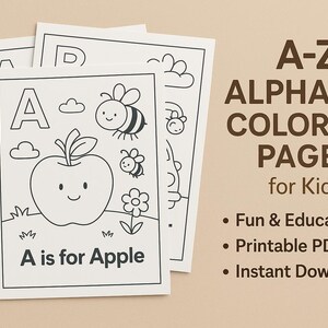 ABC Coloring Pages for Kids | A-Z Alphabet Printable | Educational Activity Book | Fun Learning Worksheets | Instant Download PDF