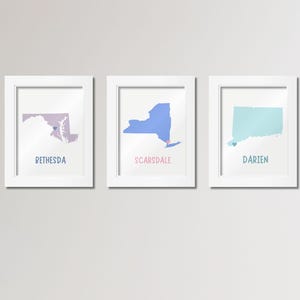 Custom State & Town Digital Print, Personalized Preppy Wall Art, Hometown Poster, College Dorm Decor, Roommate Gift, Sorority House Art