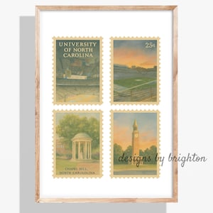 UNC Chapel Hill Digital Print - Vintage Stamp Style College Town Wall Art, Instant Download