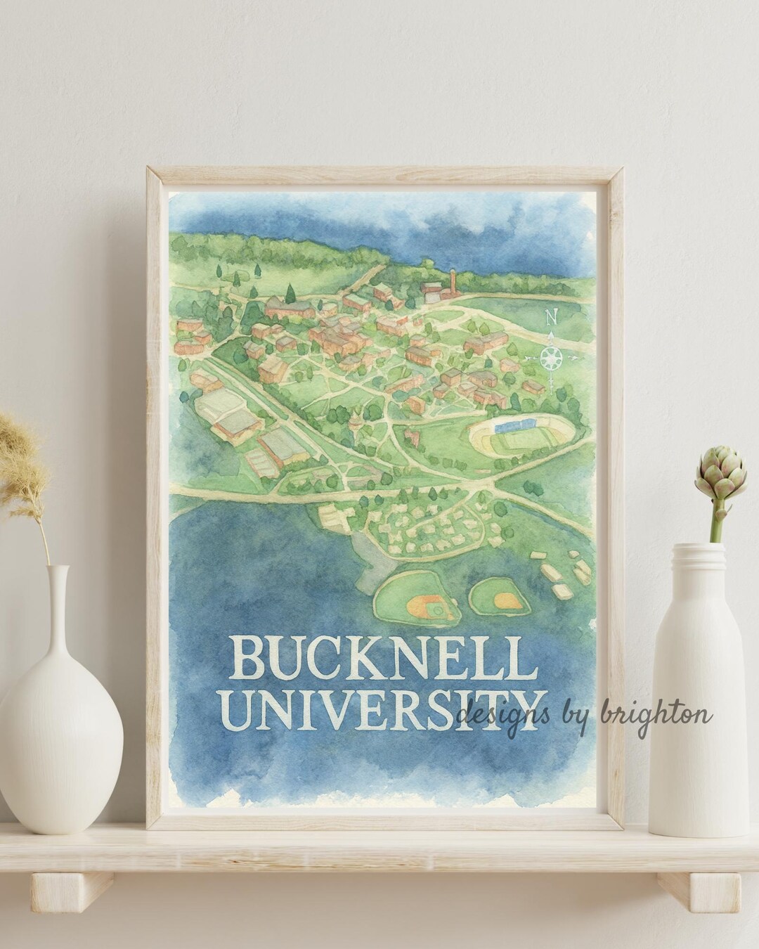 Bucknell University Watercolor Campus Map Art Print (digital Download ...
