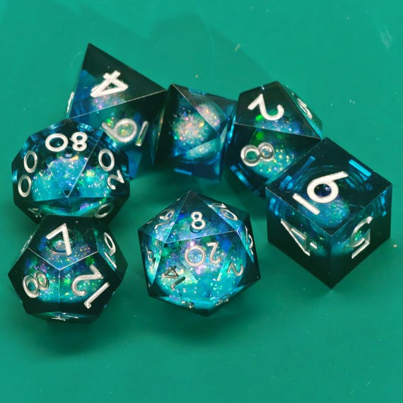 Black Blue Liquid Core Dice Set for Dungeons and Dragons, Liquid Core d and d Dice for DnD Gifts, Resin Liquid Dice, Resin Dice, Gift to Him