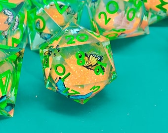 Orange Liquid Core Dice Set for Dungeons and Dragons, Liquid Core d and d Dice for DnD Gifts, Resin Liquid Dice, Gift to Him
