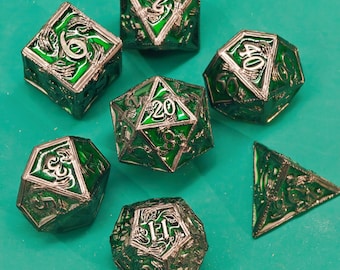 Metal dice set, Metal dice set for role playing games, Metal d&d dice set for gift, Full dungeons and dragons dice set
