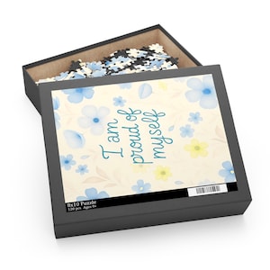 Blue Floral Positive Affirmation Puzzle: Jigsaw Emotional Learning Interactive Game