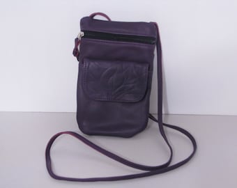 Purple cowhide leather crossbody or over the shoulder cell phone bag