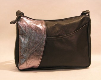 Black leather bag with pockets