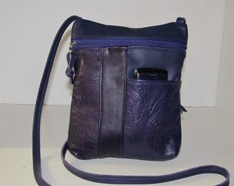 Purple cowhide leather crossbody or over the shoulder cell phone bag