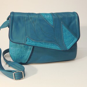 Handmade turquoise cowhide, leather, shoulder, cross-body, bag, purse, handbag. image 2