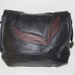 Black and brown bag leather cowhide divider shoulder bag messenger shopper womens iPad tablet kindle purse image 1
