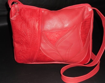Red leather shoulder bag, crossbody bag, purse, womens purse, lined red bag, leather bag,