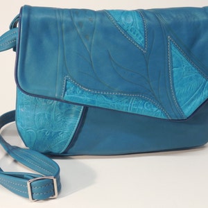Handmade turquoise cowhide, leather, shoulder, cross-body, bag, purse, handbag. image 1