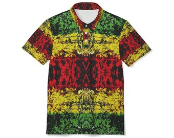 Rasta Tie-Dye Poloshirt | Rot Gelb Grün Muster