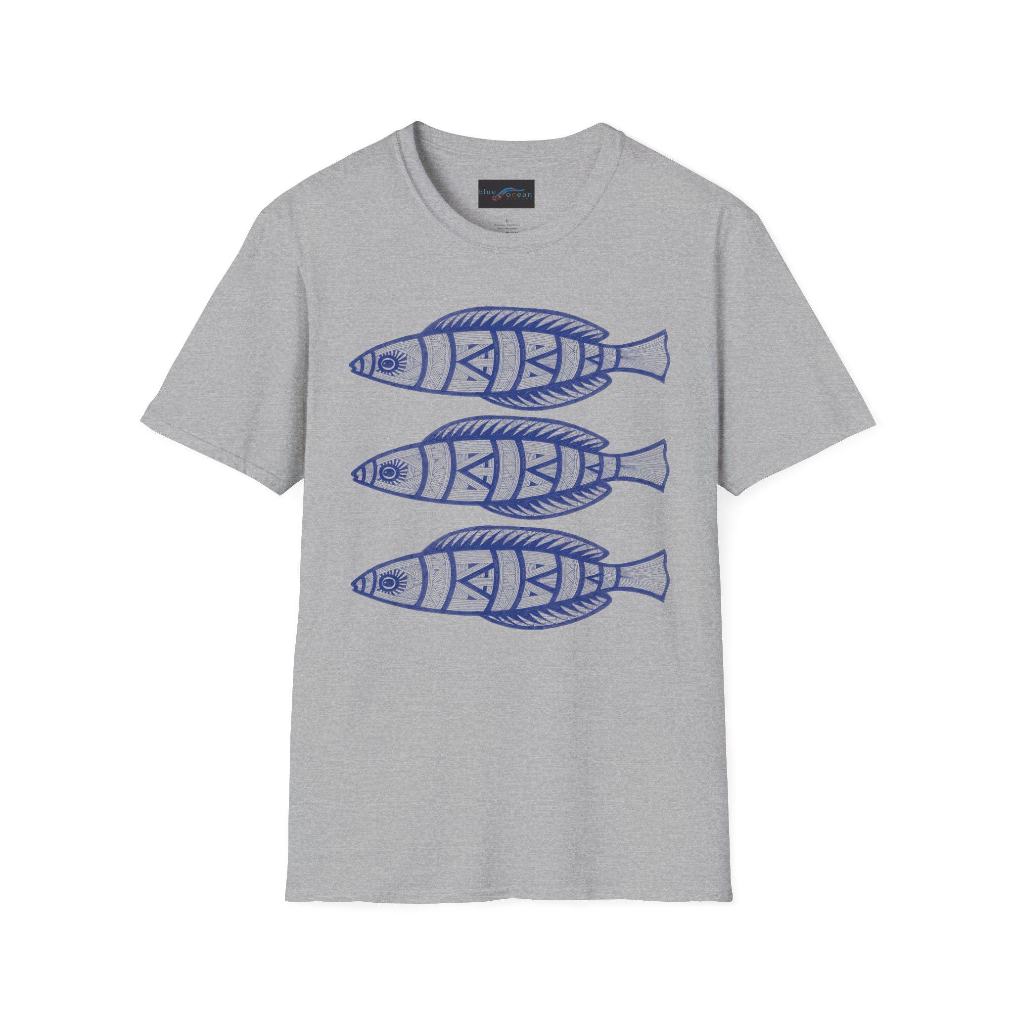 Hand-Drawn Blue Sardines T-Shirt | Nautical Fish Illustration