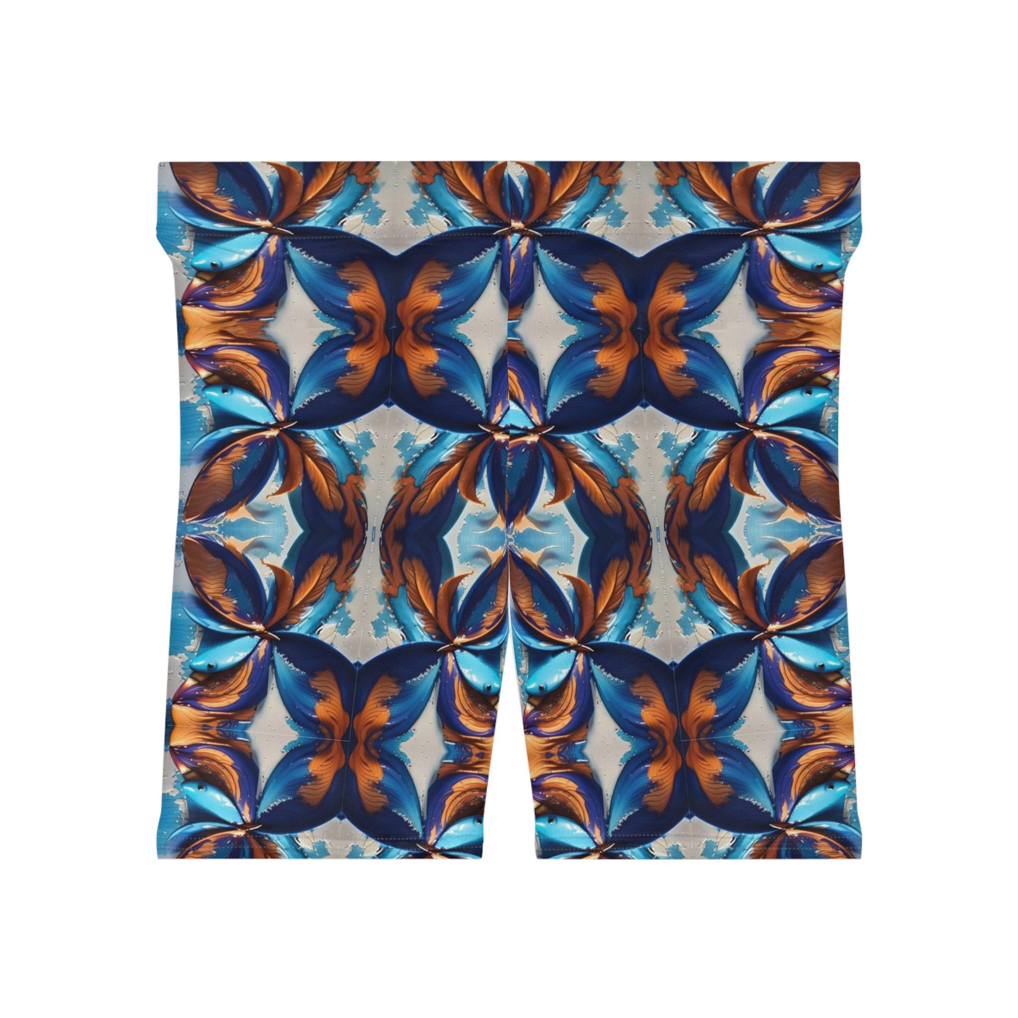 Blue Fan Quad - Womens Biker Shorts