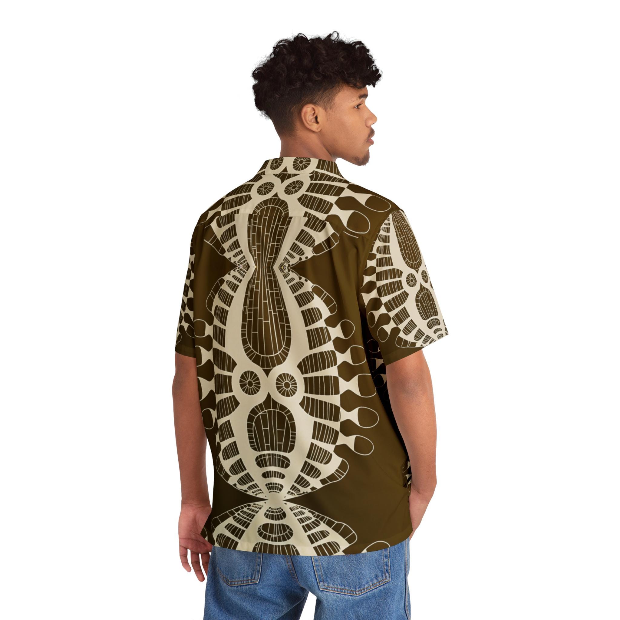 Tribal Geometric Pattern Hawaiian Shirt - Brown AOP