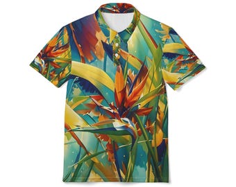 Paradiesvogel Fidschi Garten Polo-Shirt | Tropisches Blumenmuster AOP