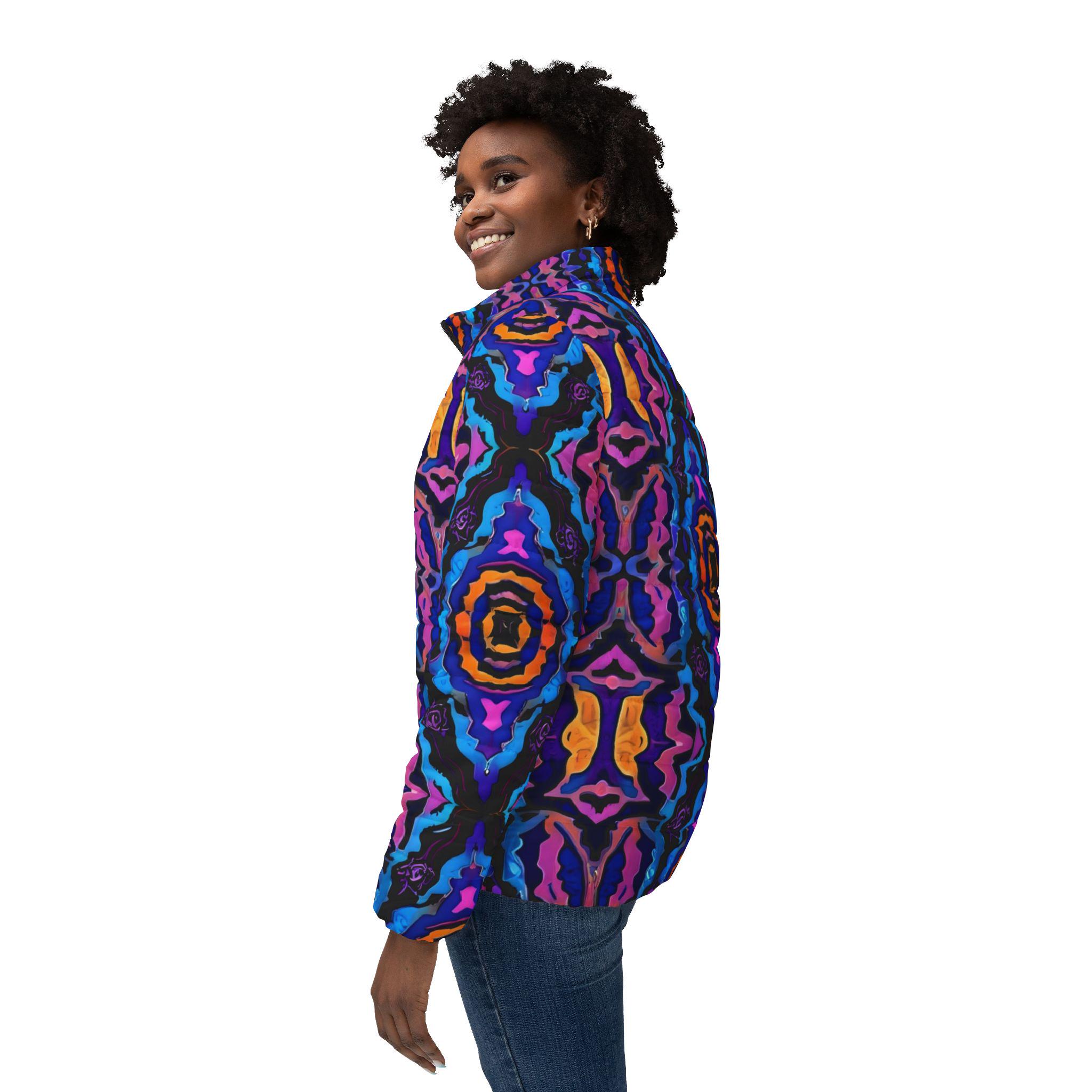 Vibrant Kaleidoscope Women’s Puffer Jacket