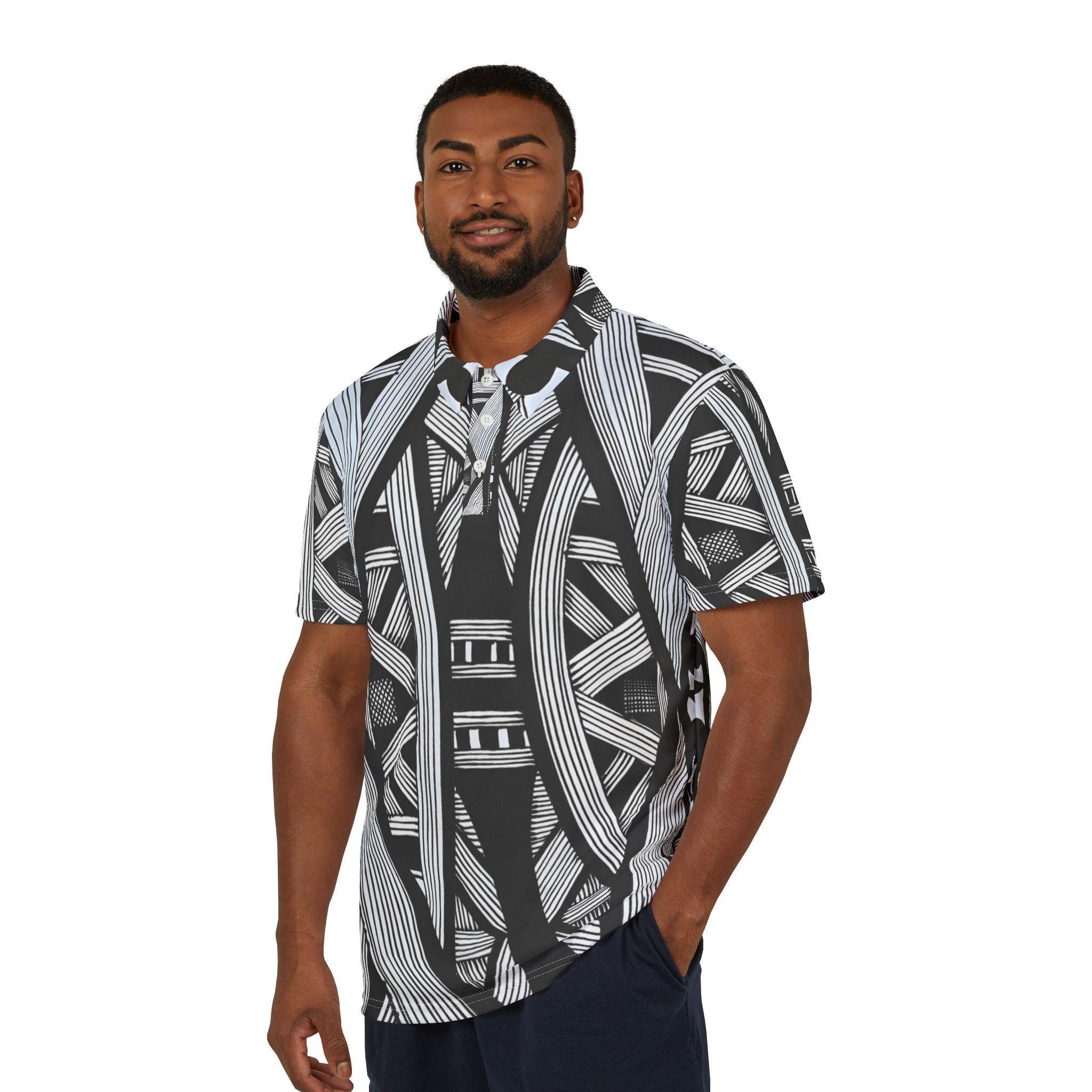 Black White Tribal Lines - Polo Shirt