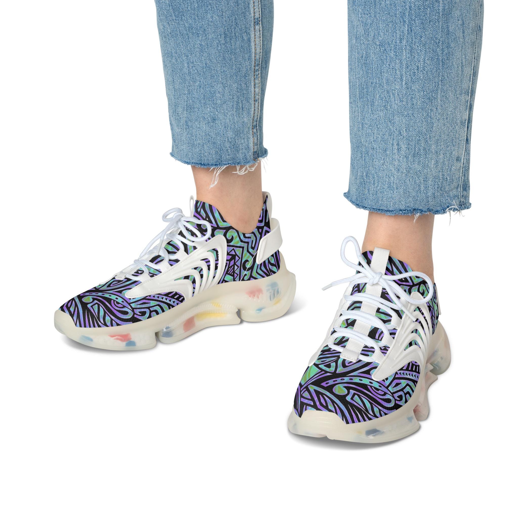 Abstract Geometric Purple Teal Pattern Sneakers | Mesh Sneakers