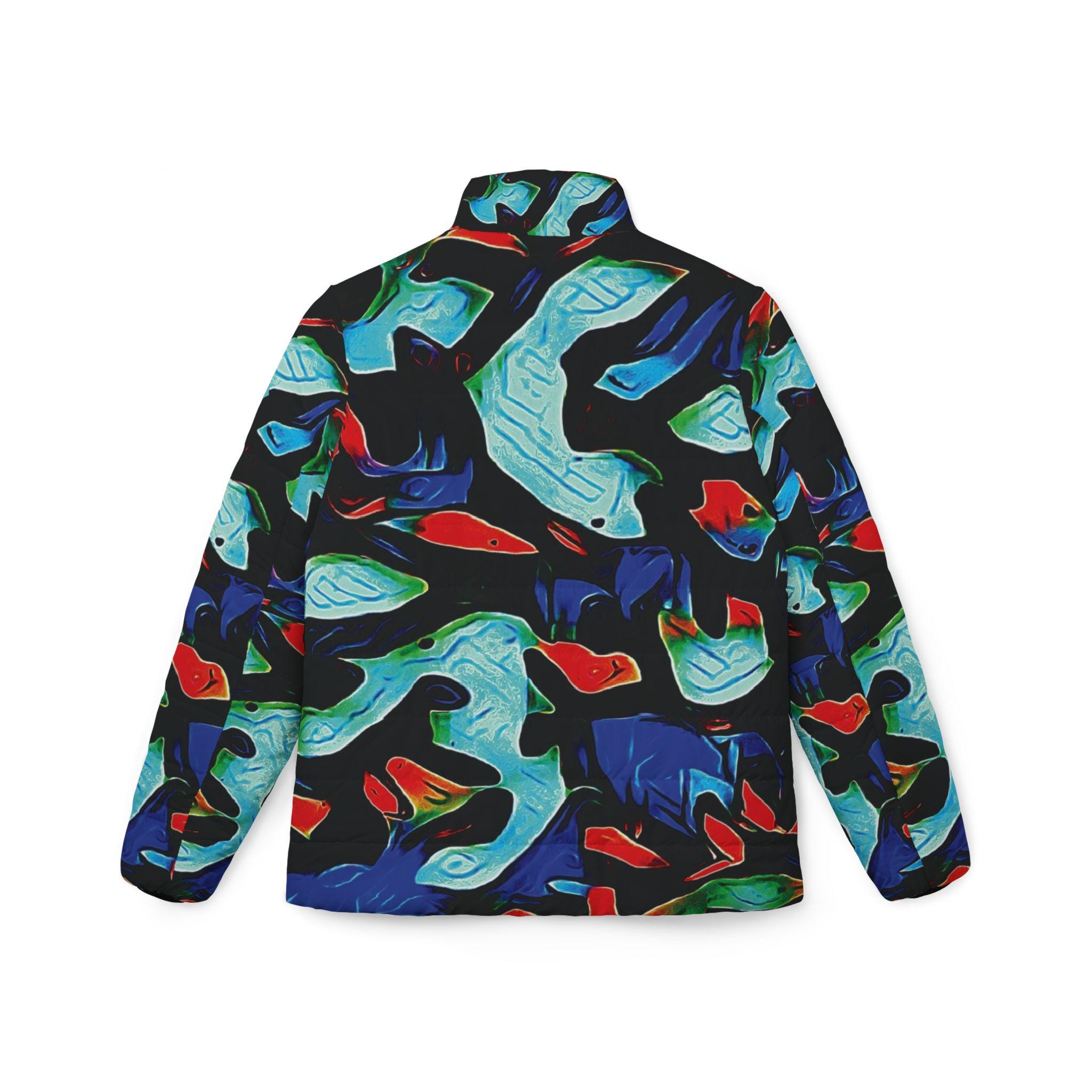 Abstract Ocean Waves Women’s Puffer Jacket — Colorful All-Over Print