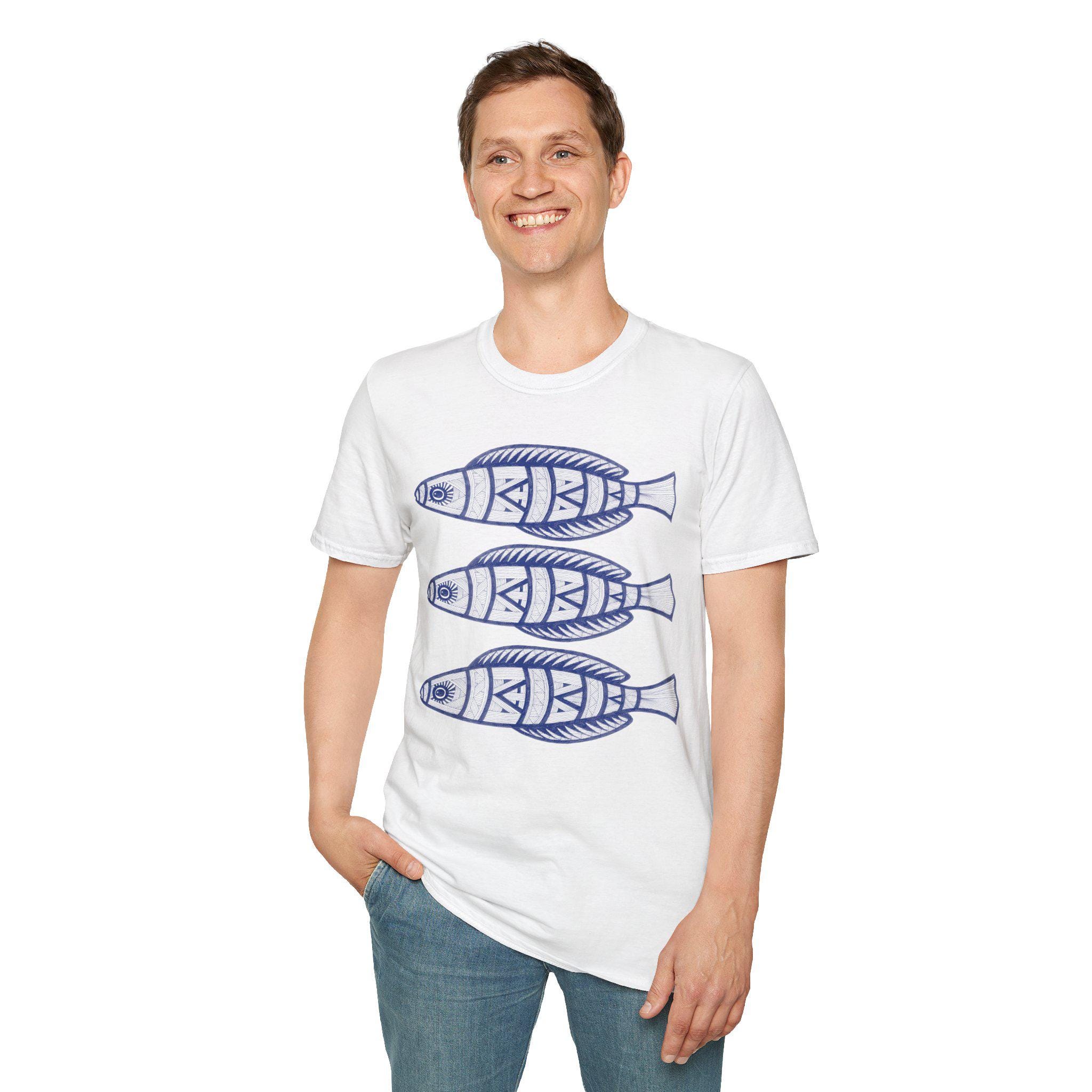 Hand-Drawn Blue Sardines T-Shirt | Nautical Fish Illustration