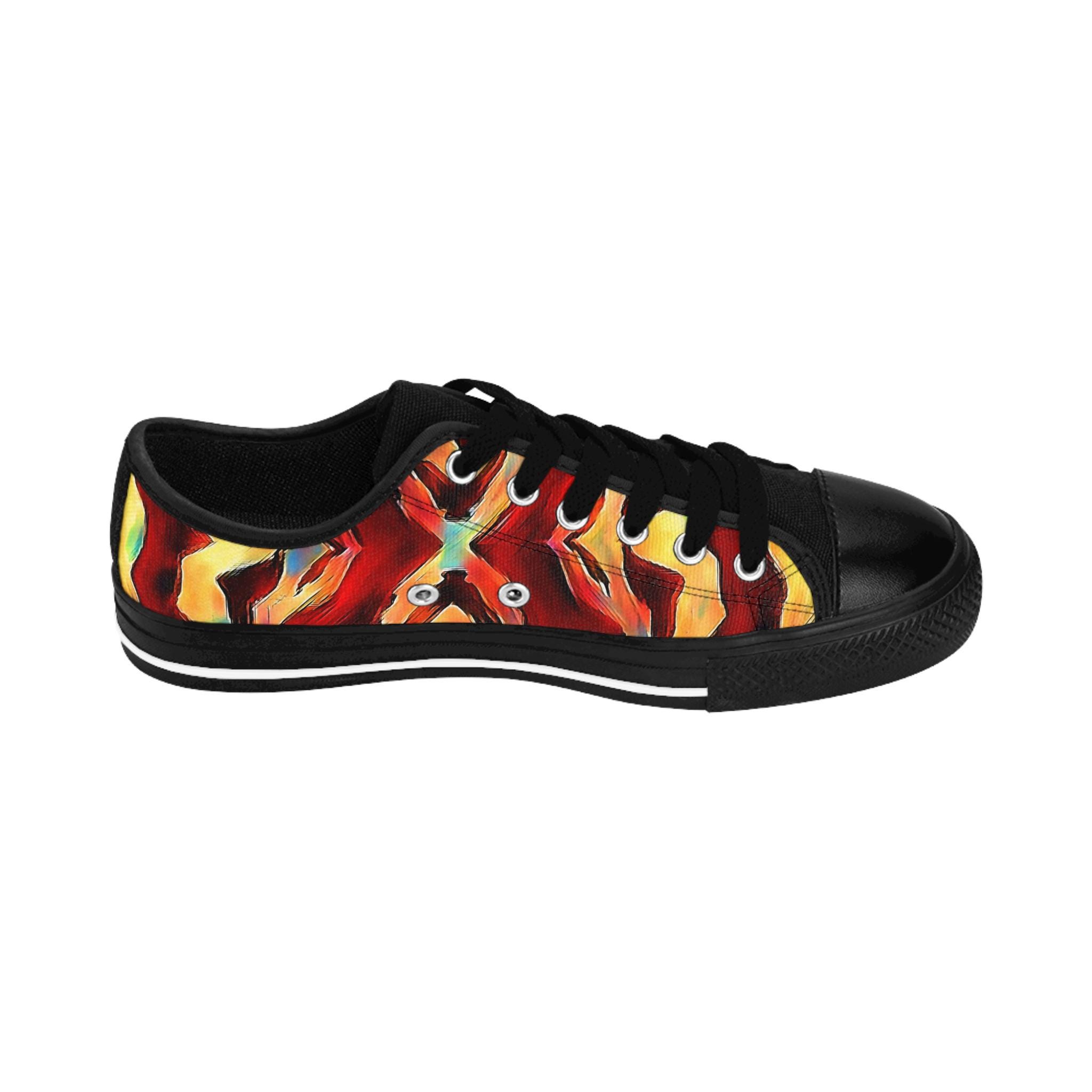 Abstract Flame Pattern Men's Sneakers | Colorful Red Orange Yellow Canvas Shoes