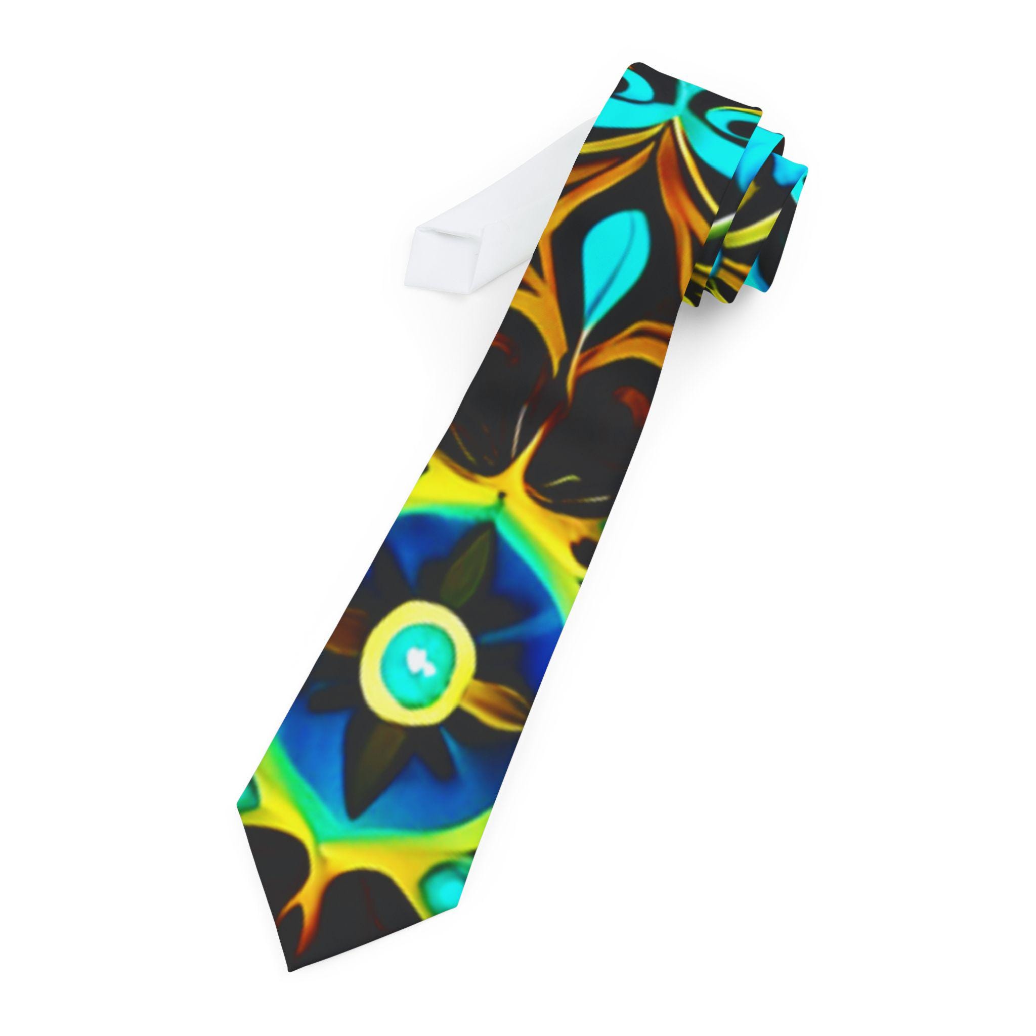 Floral Kaleidoscope Necktie — Vibrant Blue & Teal Patterned Tie for Men