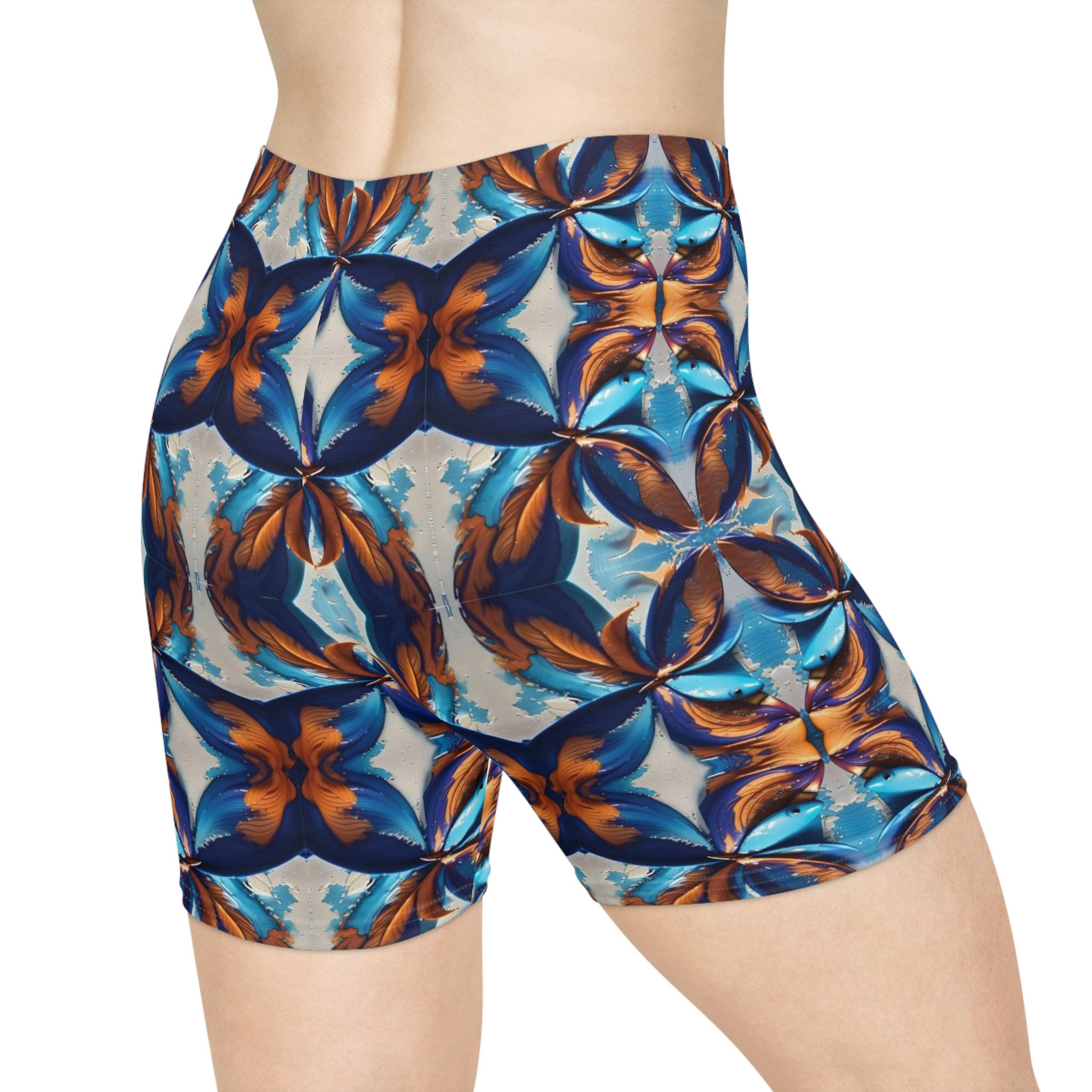 Blue Fan Quad - Womens Biker Shorts