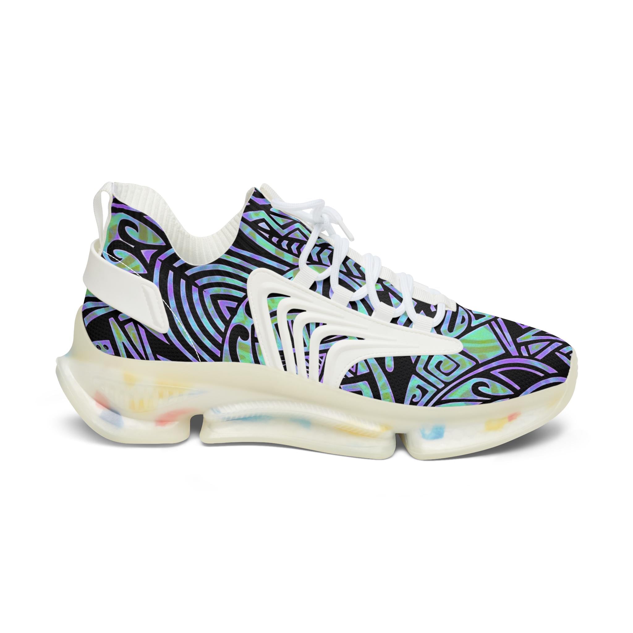 Abstract Geometric Purple Teal Pattern Sneakers | Mesh Sneakers