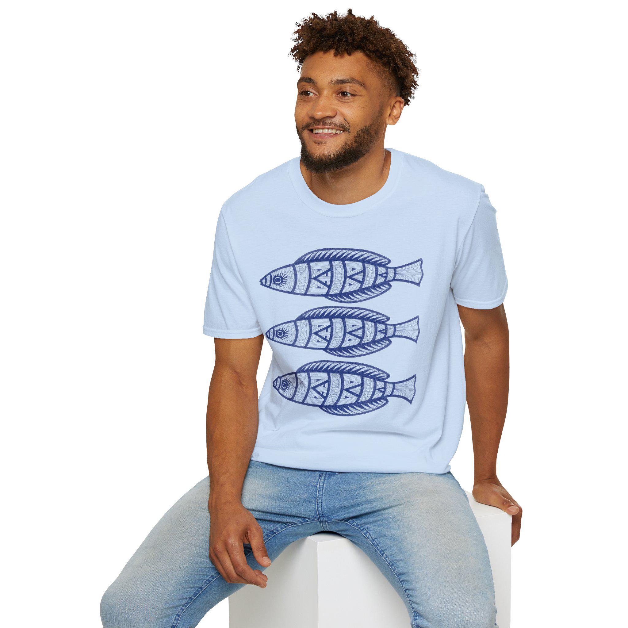 Hand-Drawn Blue Sardines T-Shirt | Nautical Fish Illustration