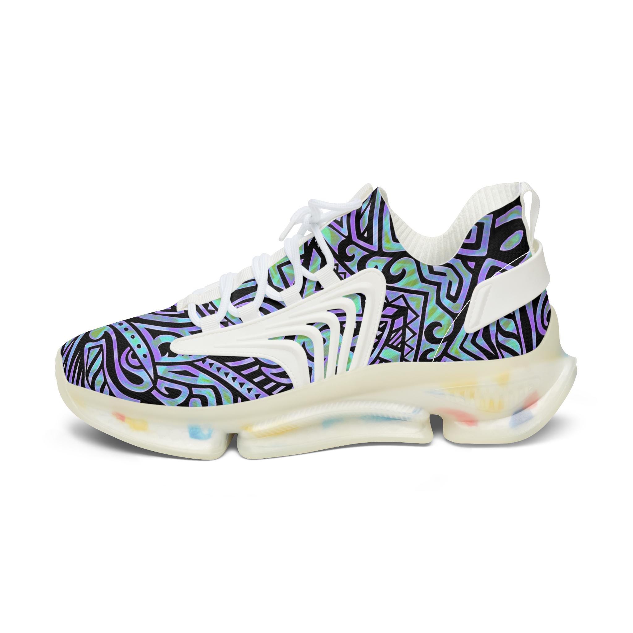 Abstract Geometric Purple Teal Pattern Sneakers | Mesh Sneakers