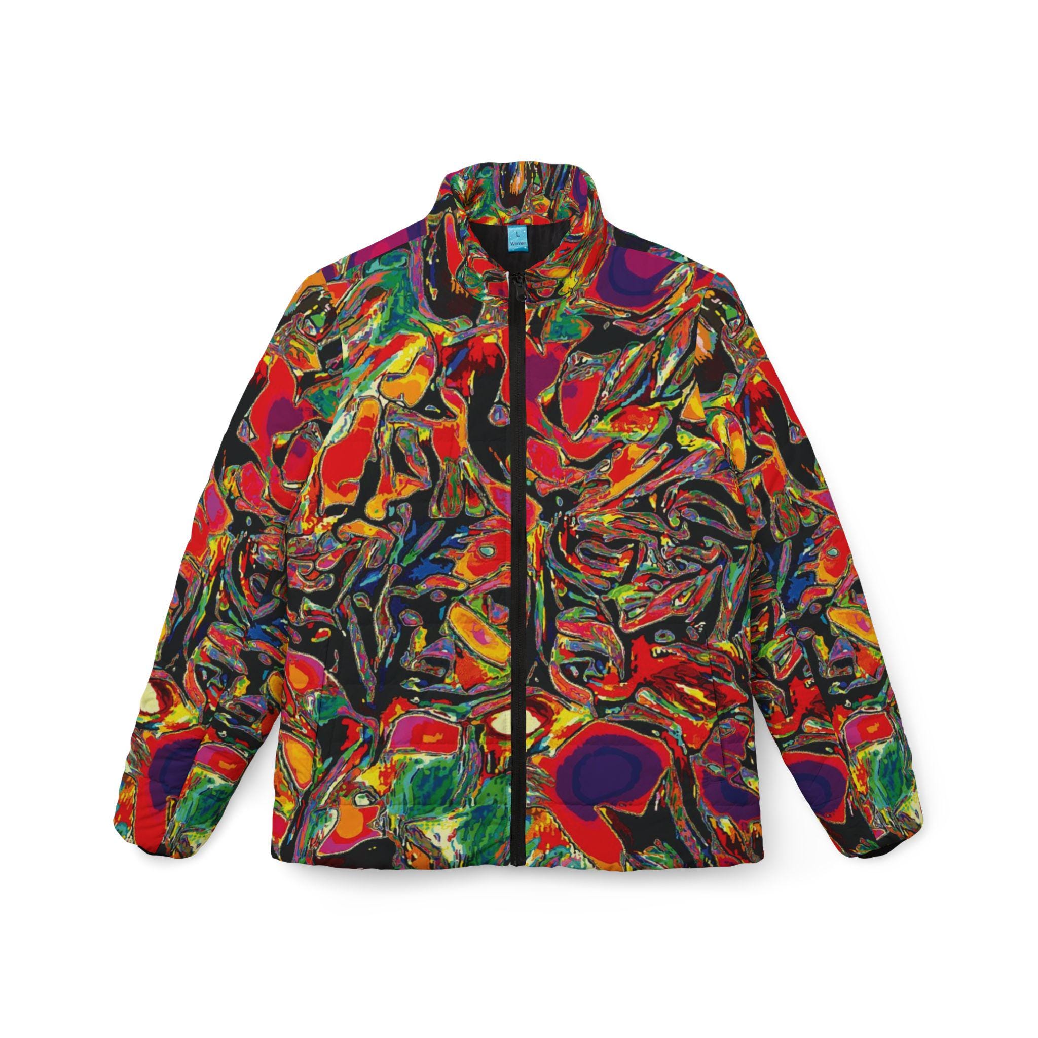 Puffer Jacket - Vibrant Abstract Floral All-Over Print