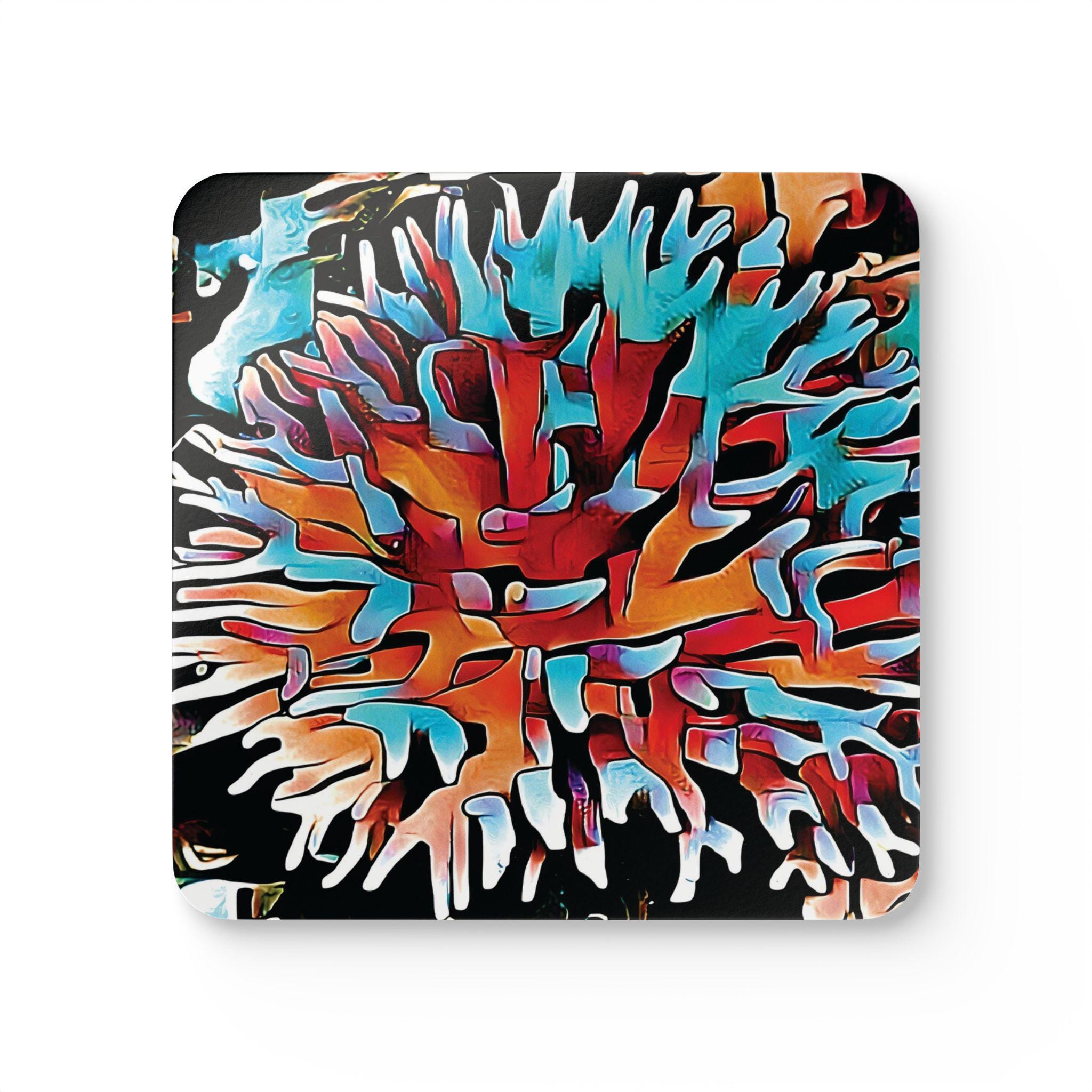 Abstract Colorful Coral Art Cork Coaster Set | Square Drink Coasters
