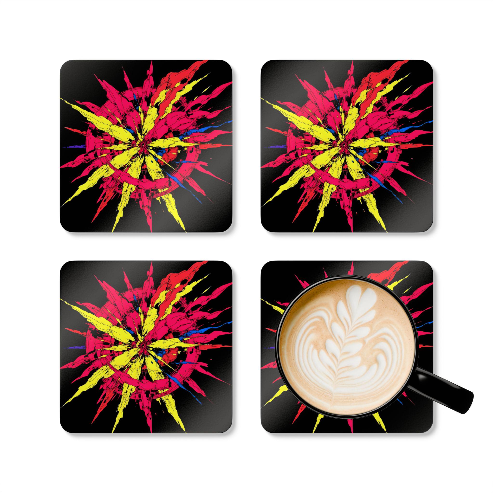 Abstract Color Burst Cork Coaster Set | Vibrant Splatter Drink Coasters