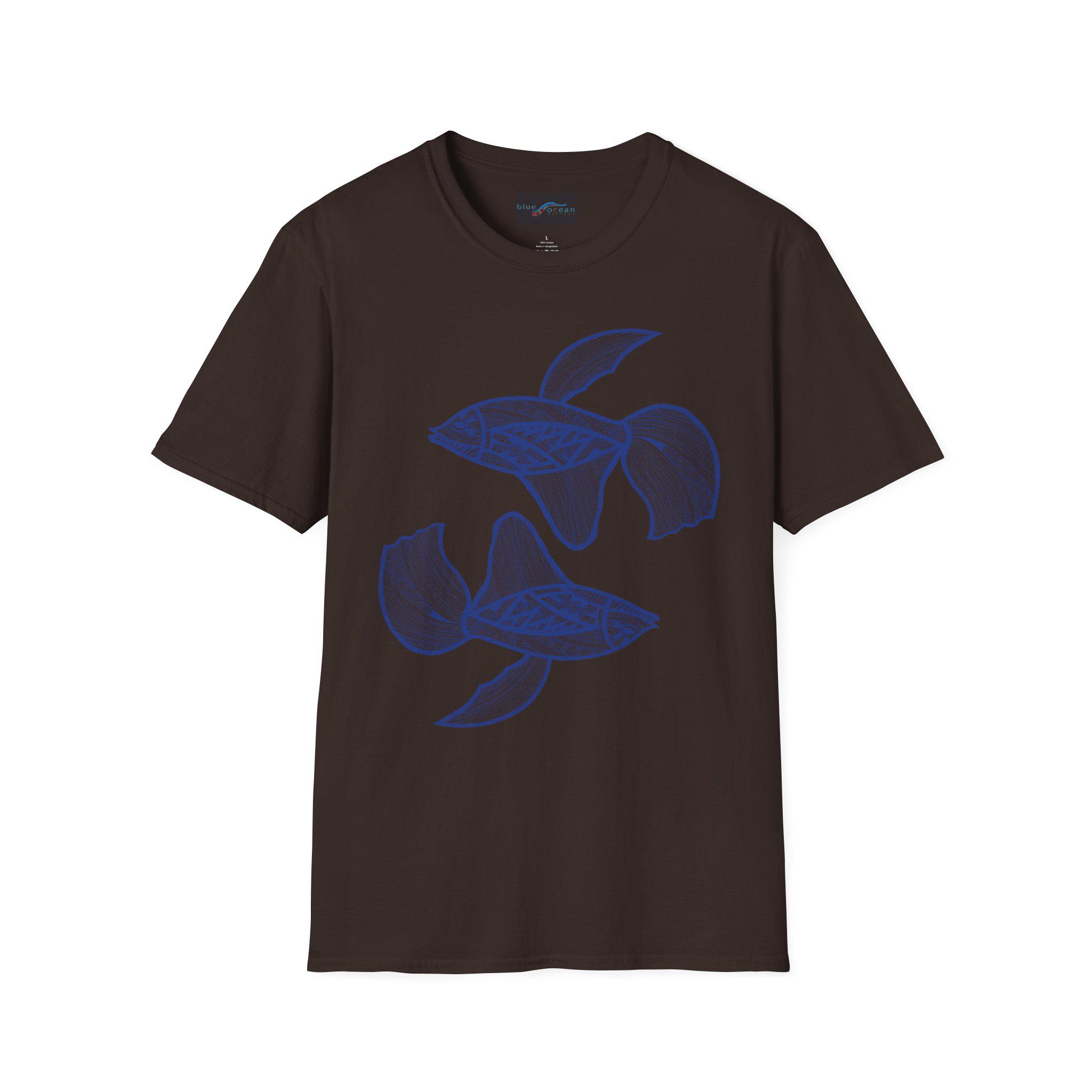 Hand-Drawn Koi Fish Illustration T-Shirt | Blue Line Art, Minimalist Aquatic