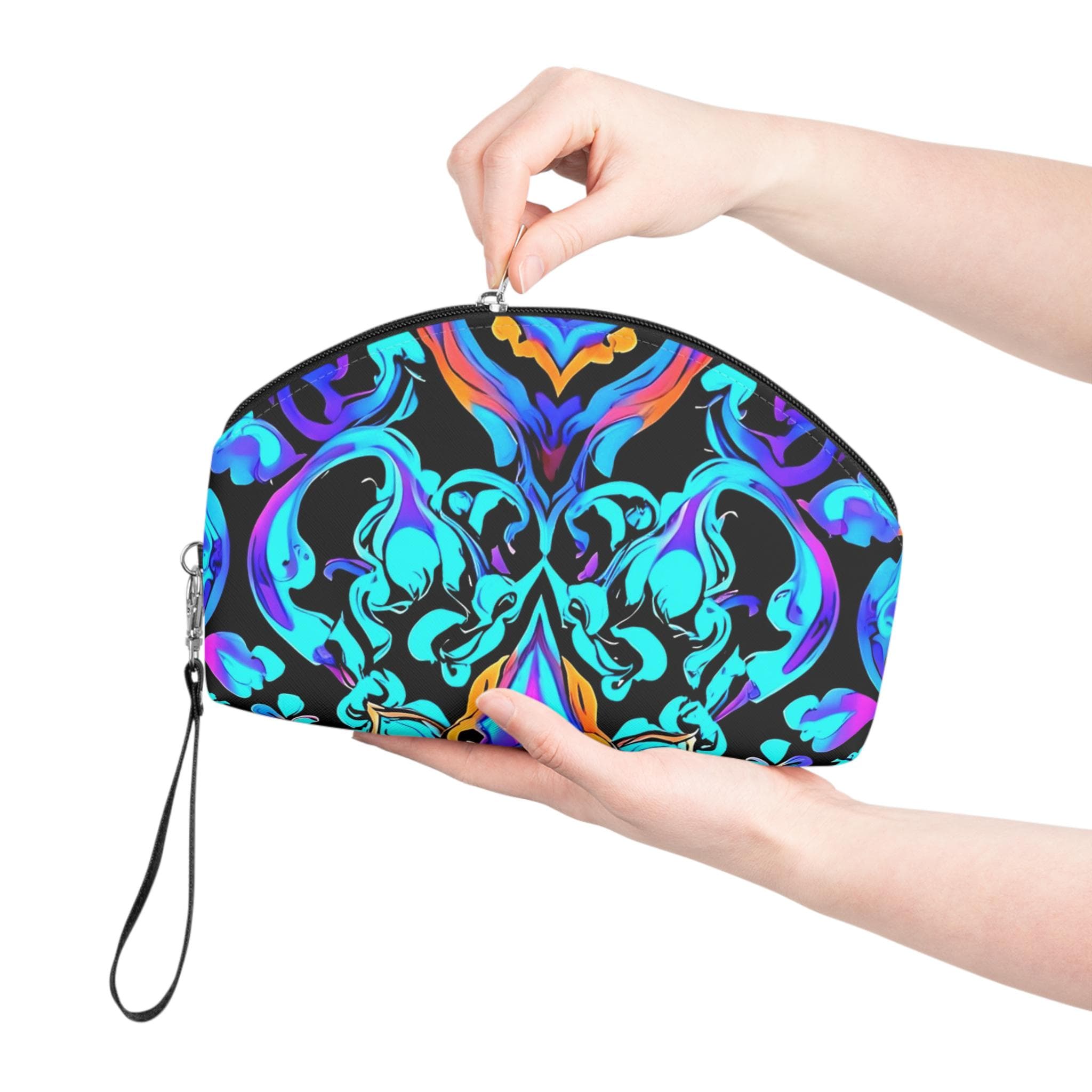 Neon Baroque Makeup Bag — Vibrant Blue & Purple Cosmetic Pouch