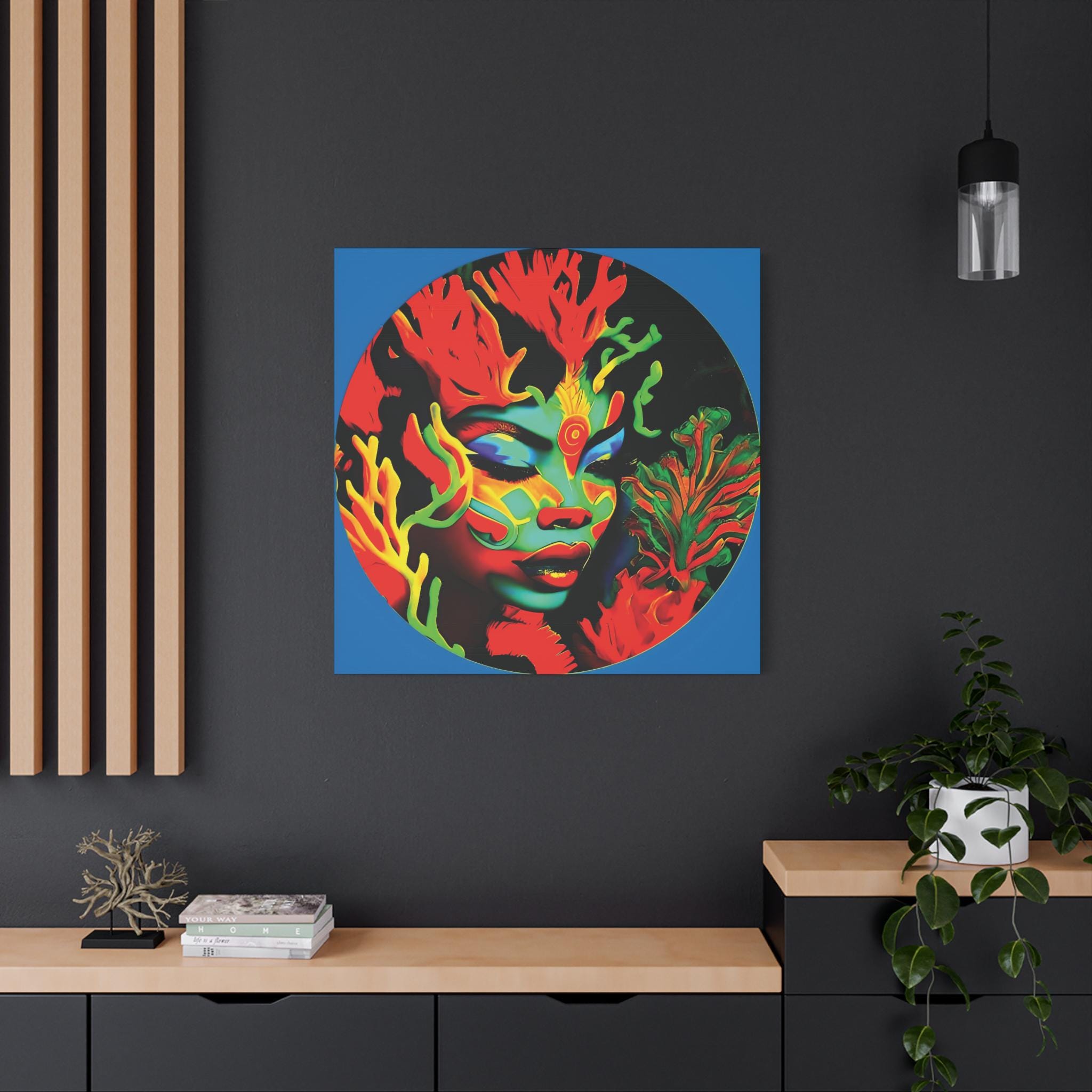 Coral Girl Circle - Canvas Wall Art