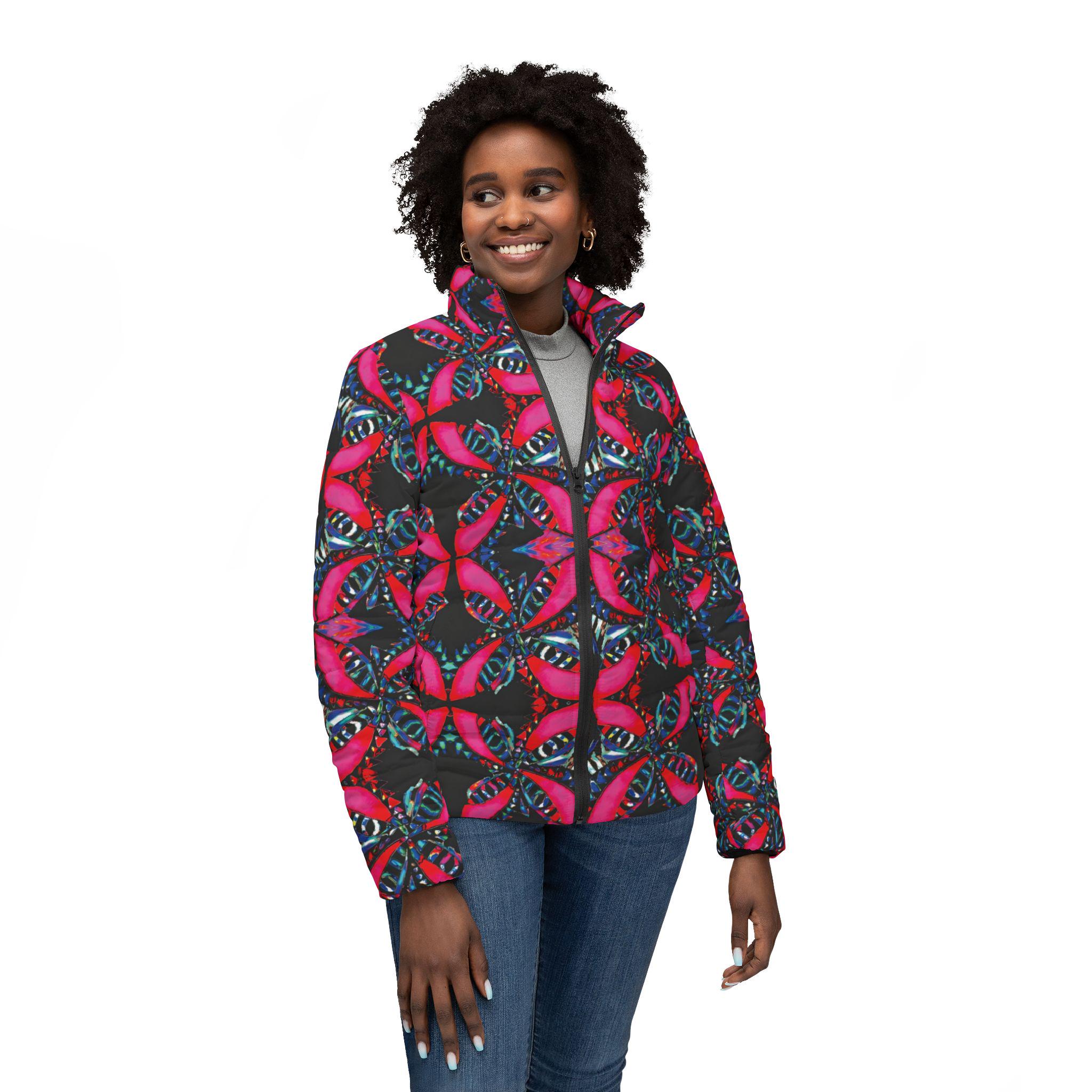 Pink on Black Tight - Womens Puffer Jacket