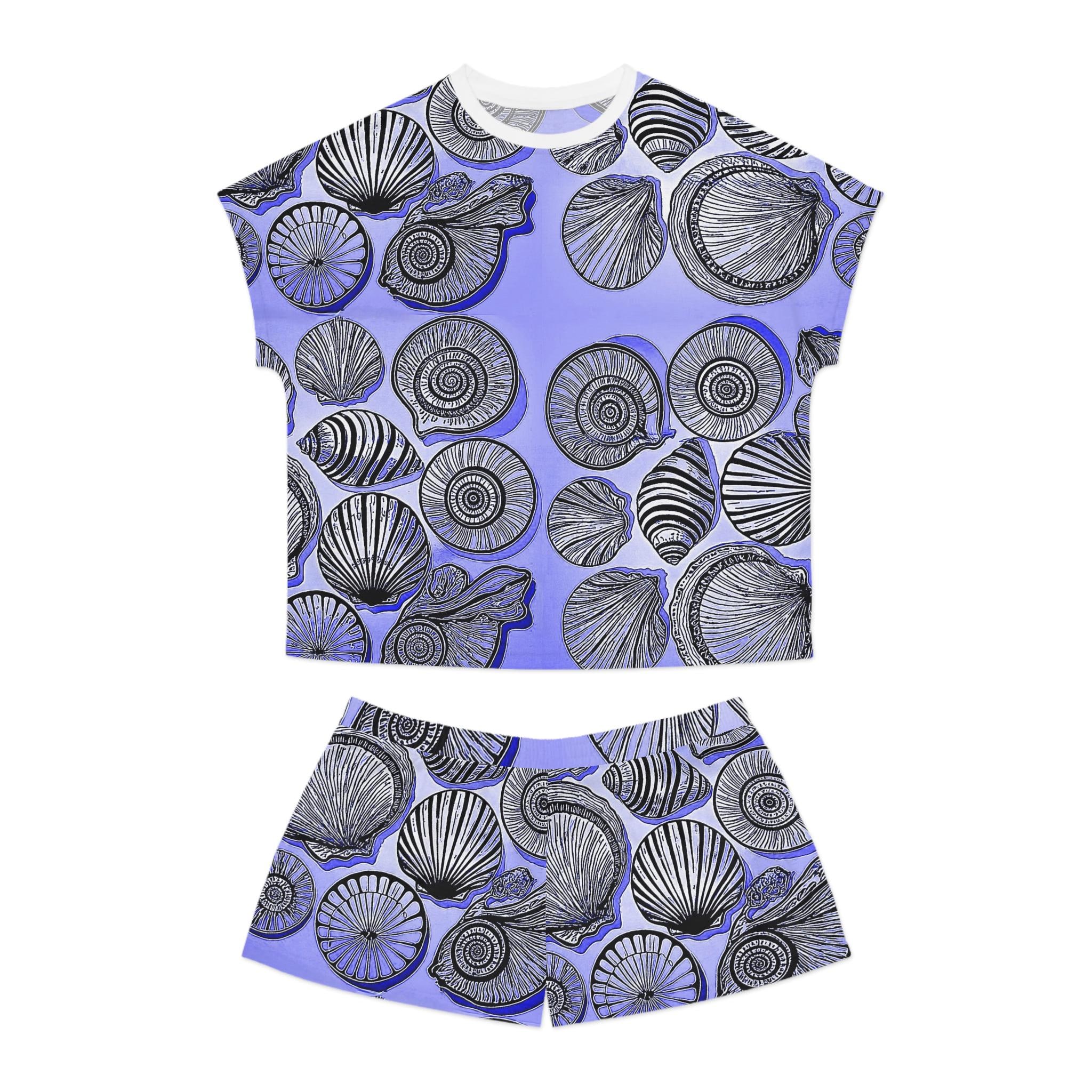 Seashell Pattern Short Pajama Set | Lavender Shells All-Over Print