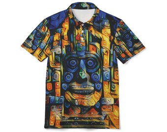 Dschungel-Gesicht Vintage Illustration Polo-Shirt | Retro Safari AOP