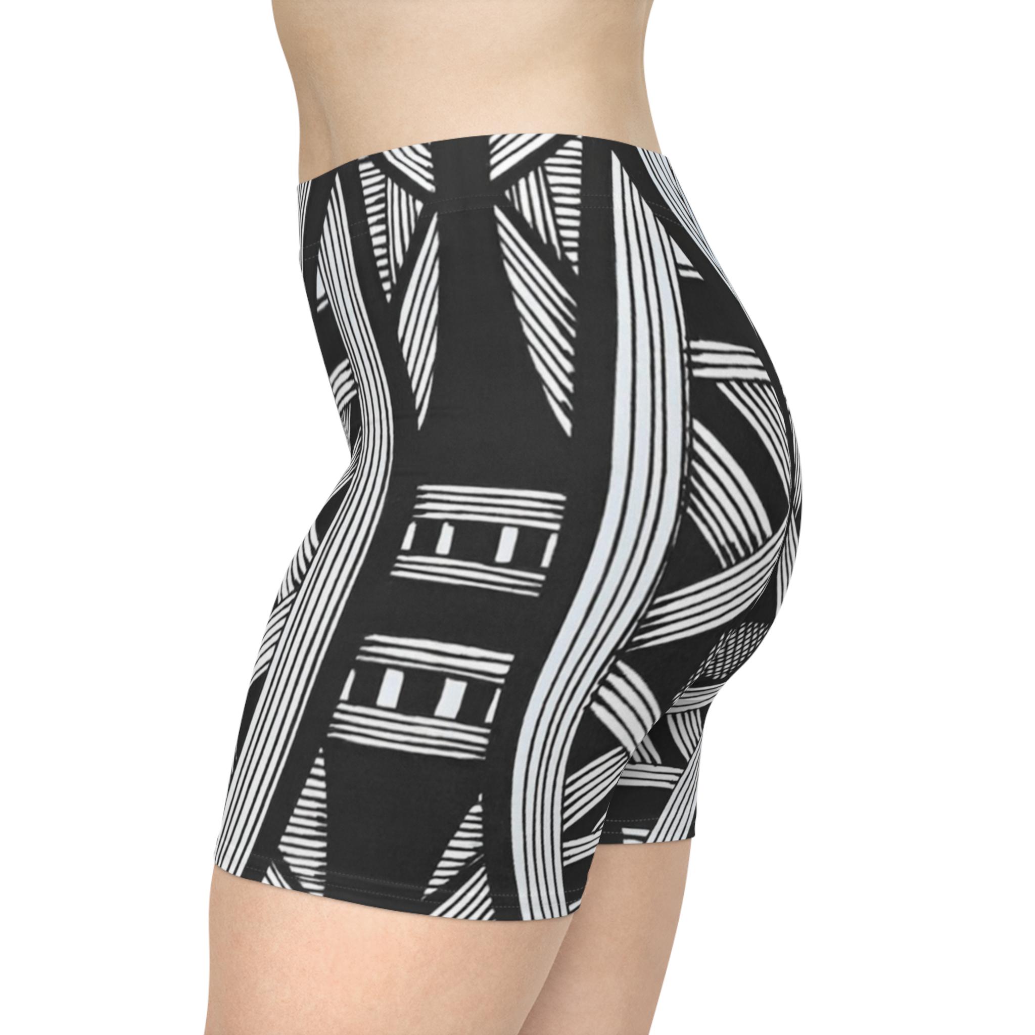 Black White Tribal Lines - Womens Biker Shorts