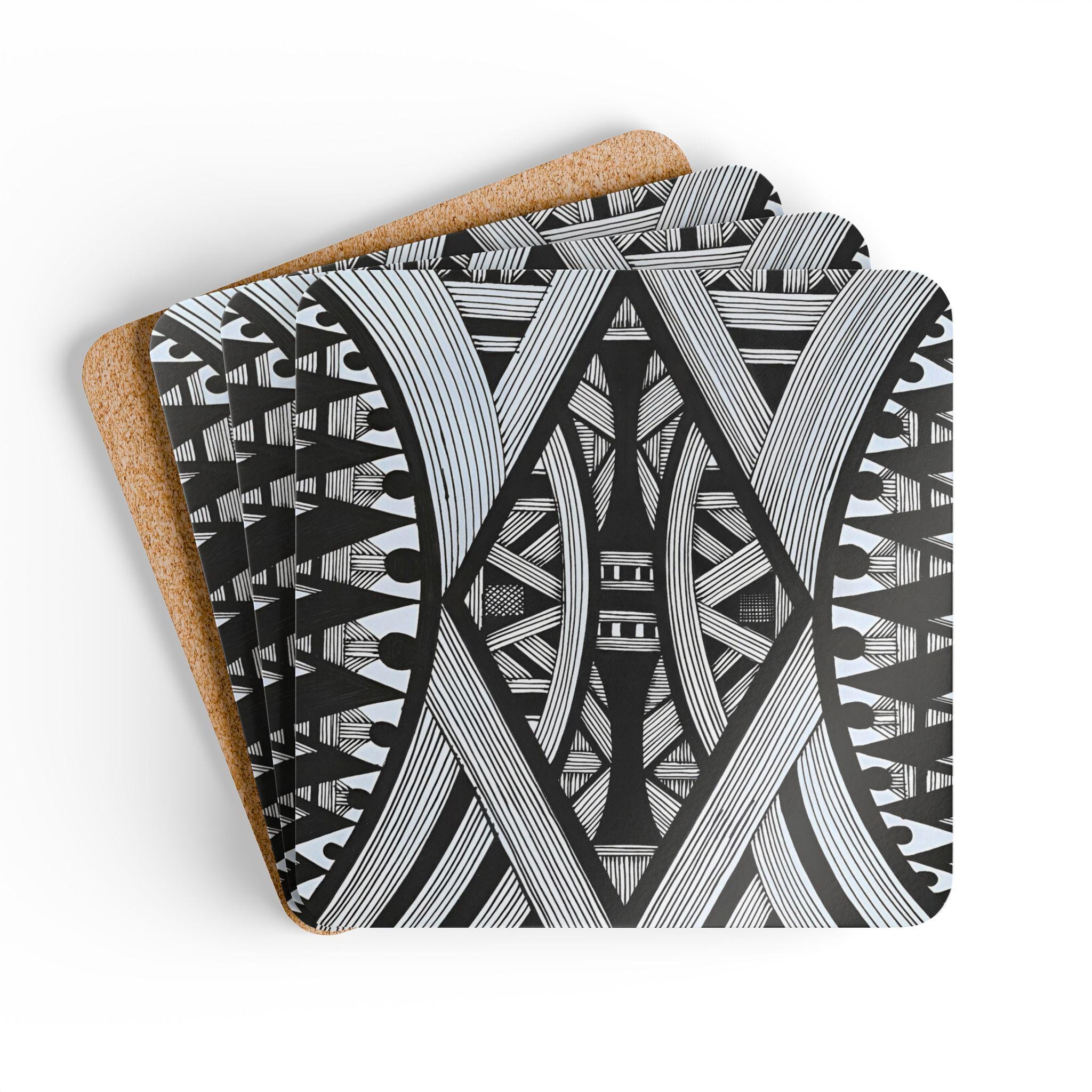 Monochrome Geometric Pattern Cork Coaster