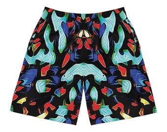 Abstraktes Symmetriemuster Herren Jogger Shorts | Buntes Kaleidoskop AOP
