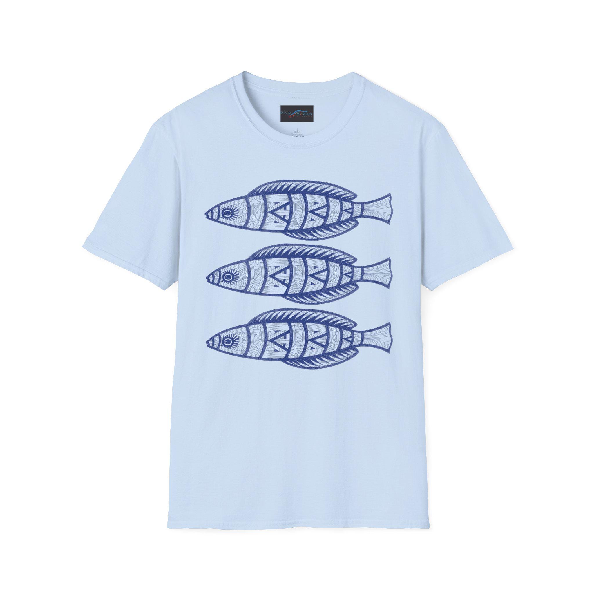 Hand-Drawn Blue Sardines T-Shirt | Nautical Fish Illustration